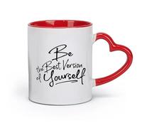 DEBINGY Taza de cerámica, taza de café/té Sé la mejor versión de ti mismo Mentalidad positiva Citas inspiradoras de autoestima （11 oz/320 ml） y apta para microondas Rojo