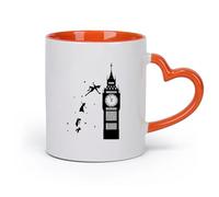 DEBINGY Taza de para Hogar y Oficina Dibujo animado del Big Ben de Londres （11oz/320ml） Para café, sopa, té, leche, latte, chocolate caliente, para mujeres y hombres Naranja