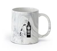 DEBINGY Taza de para Hogar y Oficina Dibujo animado del Big Ben de Londres （11oz/320ml） Para café, sopa, té, leche, latte, chocolate caliente, para mujeres y hombres Negro mármol