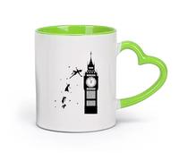 DEBINGY Taza de para Hogar y Oficina Dibujo animado del Big Ben de Londres （11oz/320ml） Para café, sopa, té, leche, latte, chocolate caliente, para mujeres y hombres Verde