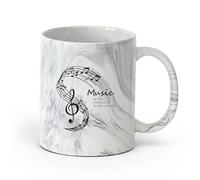 DEBINGY Taza de para Hogar y Oficina La música es la medicina para el alma （11oz/320ml） Para café, sopa, té, leche, latte, chocolate caliente, para mujeres y hombres Negro mármol