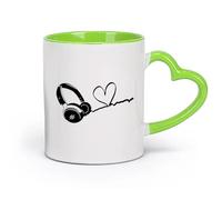 DEBINGY Taza de porcelana Auriculares de música con forma de corazón para habitación infantil, ideal para amantes de la música, DJ, rock y jazz. （11oz/320ml） Para hombres y mujeres Verde