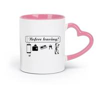 DEBINGY Taza de porcelana de cerámica con letrero para antes de salir, para casa, pasillo, cita familiar (320 ml), elegante y duradera, apta para microondas y lavavajillas, color rosa.