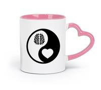 DEBINGY Taza de porcelana de cerámica con símbolo de salud mental, cerebro, corazón, amor y parte del Yin Yang (320 ml) para café, avena, té, fácil de limpiar, color rosa.