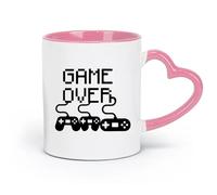 DEBINGY Taza de porcelana de cerámica Game Over para niños, control de Game Boy Play (320 ml), ideal para cocinas, restaurantes y cafeterías. Ideal como regalo. Rosa.