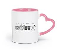 DEBINGY Taza de porcelana de cerámica, iconos de lavandería, clasificación de lavandería, plancha plegable, letrero de lavandería (11 oz/320 ml) para el hogar o el trabajo, color rosa