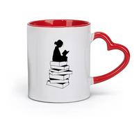 DEBINGY Taza de porcelana de cerámica para biblioteca, niña leyendo sentada sobre libros, educación escolar (320 ml) para té y chocolate caliente.