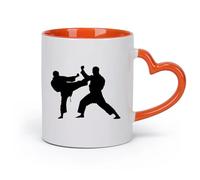 DEBINGY Taza de Taza Dos hombres pelean en una silueta deportiva de karate （11oz/320ml） Regalo divertido para amantes del café, mejores amigos del trabajo, compañeros de trabajo y amigos Naranja
