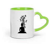 DEBINGY Taza de Té de Buda Bambú India Religión Yoga Salón Árbol Pájaro （11oz/320ml） Regalo divertido para amantes del café, mejores amigos del trabajo, compañeros de trabajo y amigos Verde