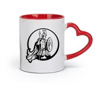 DEBINGY Taza de té de cerámica con diseño de guerrero griego antiguo de época, escudo y lanza de Esparta (320 ml). Apta para lavavajillas y microondas. Color rojo.