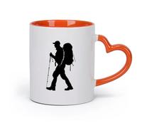 DEBINGY Tazas de Café con Asa silueta de hombre excursionista solo cuerpo completo （11oz/320ml） Para café, sopa, té, leche, latte, chocolate caliente, para mujeres y hombres Naranja