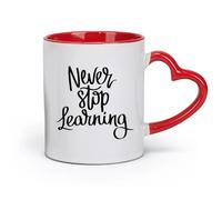 DEBINGY Tazas de café de cerámica blanca con frases Nunca dejes de aprender (320 ml) para café, sopa, té, leche, café con leche y chocolate caliente. Para damas y caballeros.