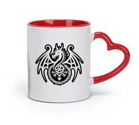 DEBINGY Tazas de café de cerámica blanca con un ícono de estilo glifo del sigilo del dragón (11 oz/320 ml) Capuchino, Latte Macchiato, Té, Espresso Rojo