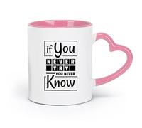 DEBINGY Tazas de café de cerámica blanca Si no lo pruebas, nunca lo sabrás （11 oz/320 ml） para café, sopa, té, leche, café con leche, chocolate caliente, damas, hombres rosa