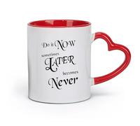 DEBINGY Tazas de café de cerámica de gres con asa. Actúa ahora. Biblioteca (11 oz/320 ml). Regalo divertido para amantes del café, mejores amigos del trabajo, compañeros de trabajo y amigos. Rojo.