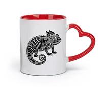 DEBINGY Tazas de café de porcelana de cerámica con forma de lagarto camaleón con patrones tribales (11 oz/320 ml) Café, té, café con leche, leche, cacao, jugo y otras bebidas calientes.