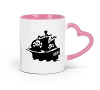 DEBINGY Tazas de cerámica blancas Barco Pirata Barco Pirata Isla Dorada Dibujos animados Niños （11oz/320ml） Ideal para uso en el hogar y la oficina Rosa