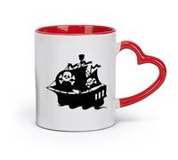 DEBINGY Tazas de cerámica blancas Barco pirata Barco pirata Isla dorada Dibujos animados Niños （11oz/320ml） Ideal para uso en el hogar y la oficina Rojo