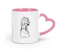 DEBINGY Tazas de cerámica blancas con dibujo de una mujer india con un tocado (11 oz/320 ml) para café, sopa, té, leche, café con leche, chocolate caliente, para damas, hombres, rosa