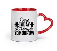 DEBINGY Tazas de cerámica blancas con frases Hoy duele, mañana fuerte, motivación deportiva, ejercicio, gimnasio (320 ml), restaurante, oficina, color rojo