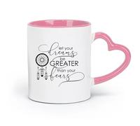 DEBINGY Tazas de cerámica blancas con frases inspiradoras: Deja que tus sueños sean más grandes que tus miedos (320 ml) para el hogar y la oficina. Rosa