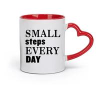 DEBINGY Tazas de cerámica blancas Da un pequeño paso cada día Citas inspiradoras （11oz/320ml） Café, té, café con leche, leche, cacao, jugo y otras bebidas calientes Rojo