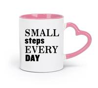 DEBINGY Tazas de cerámica blancas Da un pequeño paso cada día con citas inspiradoras (320 ml) Café, té, café con leche, leche, cacao, jugos y otras bebidas calientes en rosa