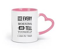 DEBINGY Tazas de cerámica con asa cómoda, frases inspiradoras Puedo hacerlo (320 ml) para oficina, hogar, cafetería, lavavajillas y microondas, color rosa