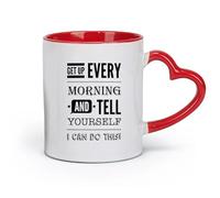 DEBINGY Tazas de cerámica con asa cómoda, frases inspiradoras Puedo hacerlo (320 ml) para oficina, hogar, cafetería, lavavajillas y microondas, color rojo