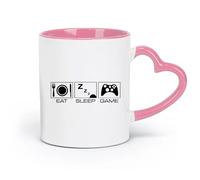 DEBINGY Tazas de cerámica con asa cómoda para juegos, para comer, dormir, para gamer (320 ml) Taza de café de cerámica para capuchino, té, leche, color rosa