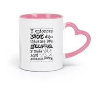 DEBINGY Tazas de cerámica con asas Y entonces Dios dijo citas en español (11 oz/320 ml) Taza de café de cerámica para capuchino, té, leche, rosa