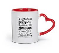 DEBINGY Tazas de cerámica con asas Y entonces Dios dijo citas en español (11 oz/320 ml) Taza de café de cerámica para capuchino, té, leche, rojo