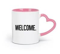 DEBINGY Tazas de cerámica duraderas Bienvenido al pasillo de introducción Saludo simple (11 oz / 320 ml) Tazas de café de cerámica para el hogar o el trabajo Rosa