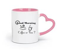 DEBINGY Tazas de cerámica duraderas Buenos días Café o té para la cocina Cafetería （11oz/320ml） Café, té, café con leche, leche, cacao, jugo y otras bebidas calientes Rosa