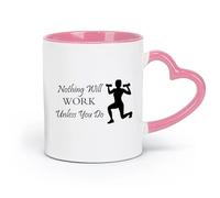 DEBINGY Tazas de cerámica duraderas con frases deportivas: A menos que hagas ejercicio saludable y estés en el gimnasio, nada funcionará (320 ml) para la oficina y el hogar, color rosa