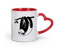 DEBINGY Tazas de cerámica duraderas con perezosos bebés, animales divertidos, niños jugando en las ramas de los árboles (11 oz/320 ml) y aptas para microondas, color rojo