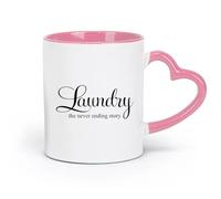 DEBINGY Tazas de cerámica duraderas Lavandería Historia interminable Lavandería Lavadora Secado Lavandería doméstica (11 oz/320 ml) para el hogar y la oficina Rosa