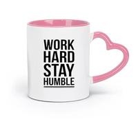 DEBINGY Tazas de cerámica para café, té y café. Trabaja duro y sé humilde (320 ml). Café, té, café con leche, leche, cacao, jugos y otras bebidas calientes. Rosa.