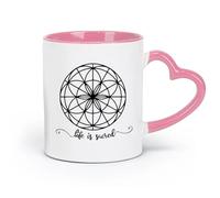 DEBINGY Tazas de cerámica para café y té con diseño geométrico circular La vida es sagrada, cita inspiradora, estilo nórdico, para dormitorio escolar (320 ml) para oficina y hogar, color rosa.