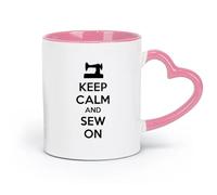 DEBINGY Tazas de cerámica para café y té Costura Keep Calm On Sewing Tailor Shop House (11 oz/320 ml) Apto para lavavajillas y microondas, para oficina y hogar Rosa