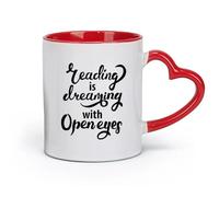 DEBINGY Tazas de cerámica para café y té, sala de lectura, biblioteca, cita, liderazgo es soñar con los ojos abiertos, librería (11 oz/320 ml) y aptas para microondas, color rojo