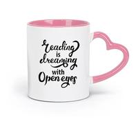 DEBINGY Tazas de cerámica para café y té, sala de lectura, biblioteca, cita, liderazgo es soñar con los ojos abiertos, librería (11 oz/320 ml) y aptas para microondas, color rosa