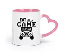 DEBINGY Tazas de cerámica para chocolate caliente, área de juegos, sala de entretenimiento, juego para comer, dormir, repetir cita (320 ml/11 oz), apto para lavavajillas, color rosa