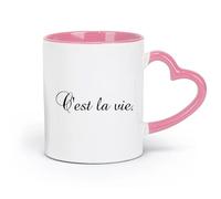 DEBINGY Tazas de cerámica para té, café y chocolate caliente con frase C'Est La Vie (320 ml) Ideal para el hogar, la oficina, cafeterías e ideas de regalo. Rosa.