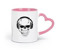 DEBINGY Tazas de cerámica para té y café con diseño de calavera de jugador en auriculares, para sala de música, videojuegos (320 ml), ideal para el hogar y la oficina, color rosa