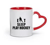DEBINGY Tazas de cerámica para té y café con frase Hockey, comer, dormir, equipo deportivo de hockey sobre hielo (320 ml) para té, café, leche, capuchino, rojo