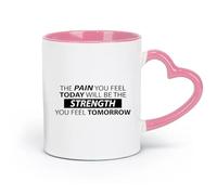 DEBINGY Tazas de cerámica para té y café El dolor que sientes hoy se convertirá en fuerza, señal, cita, entrenamiento, gimnasio (11 oz/320 ml), aptas para microondas, color rosa