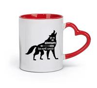 DEBINGY Tazas de cerámica para té y café ¡Embárcate en una aventura! El mundo te espera Introducción: La aventura del lobo La aventura del lobo. （11 oz/320 ml） para el hogar y la oficina Rojo