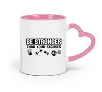 DEBINGY Tazas de cerámica para té y café Más fuerte que tus excusas, mancuernas, gimnasio, entrenamiento, motivación (320 ml) para el hogar y la oficina, color rosa