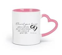 DEBINGY Tazas de cerámica para té y café Proverbios 4:23 V2 Versículo bíblico Cristiano Señor Jesús Cruz Corazón （11oz/320ml） Apto para lavavajillas Rosa